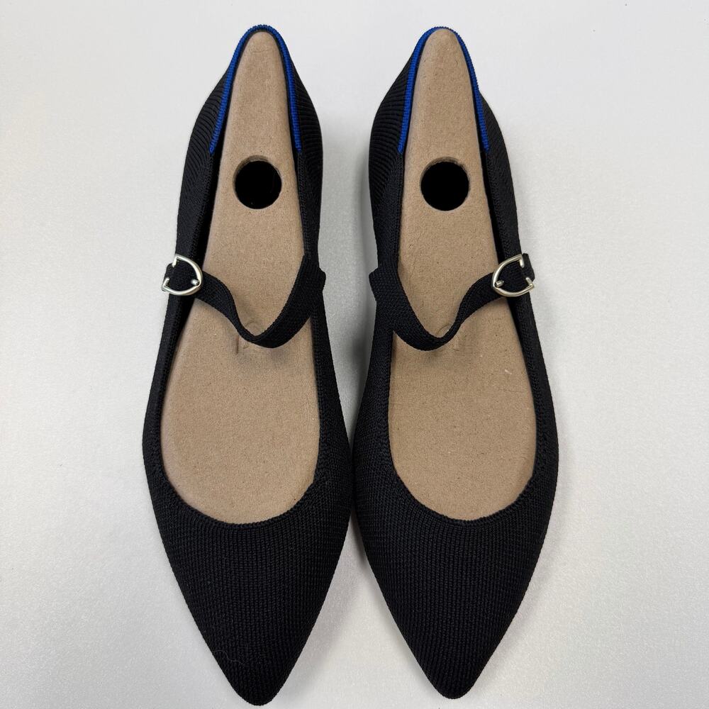 Rothy’s The Point Mary Jane Black Solid Pointed Toe Flats Tortoise Ring Size 6